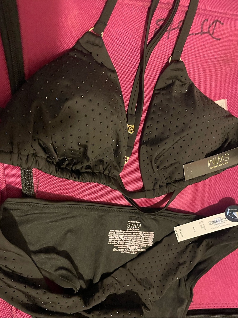 Victoria's Secret Black Embellished Triangle Bikini